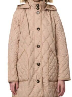 Bernardo Women's Diamond Quilted Hooded Liner Jacket, Taupe, Large, New w/Tags
